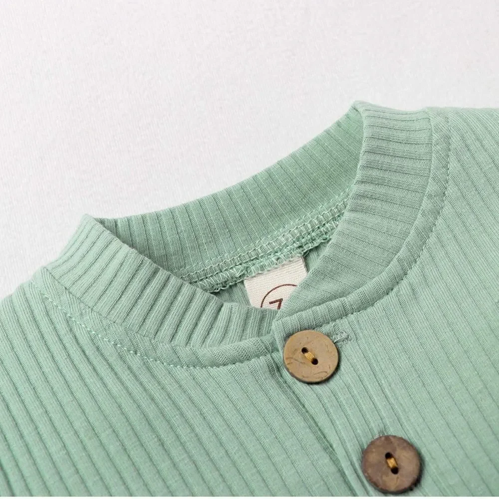 Long Sleeve Knitted Cotton Onesie Romper & Pants Mint Green 6-12 months